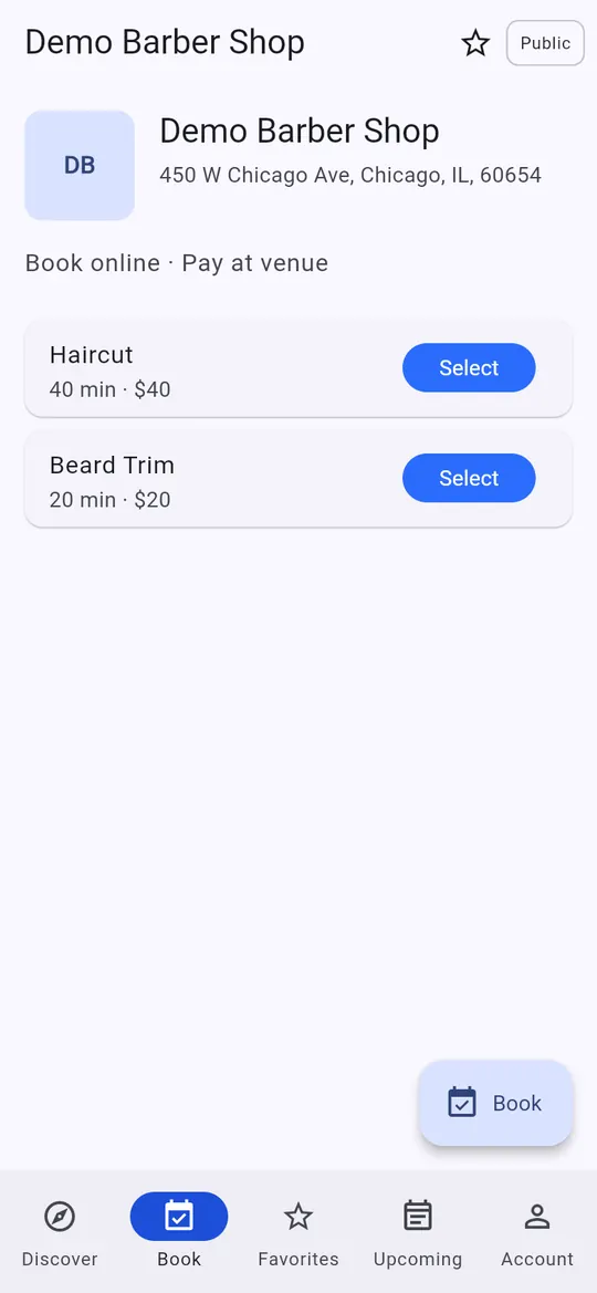 Shop page listing services with prices and lengths